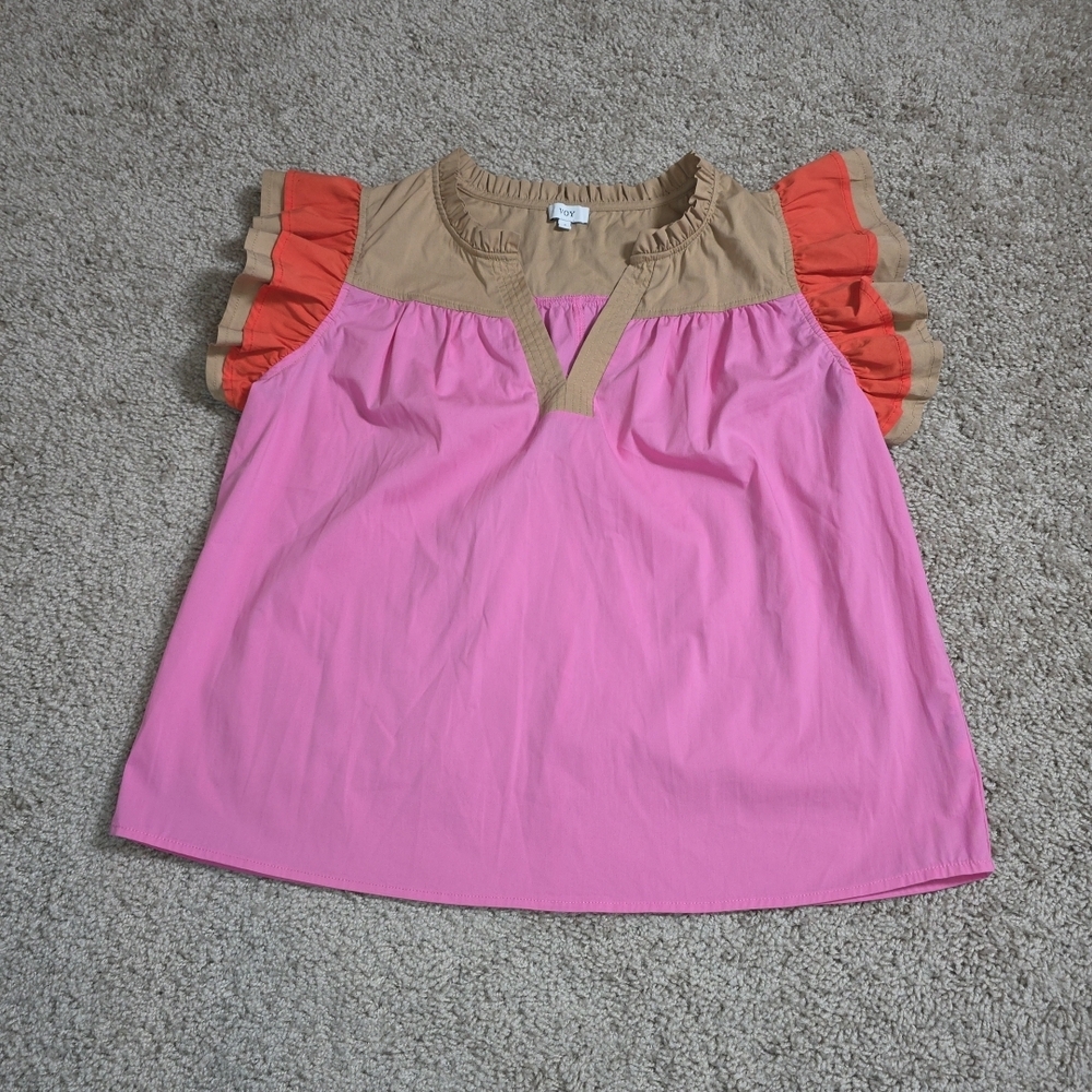 Voy Color Block Ruffle Sleeve Sz S
